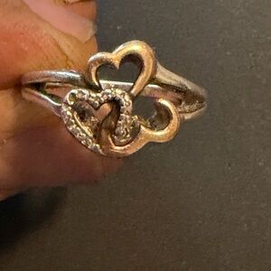 Elegant Heart-Shaped sterling Silver with 14k gold hearts Ring